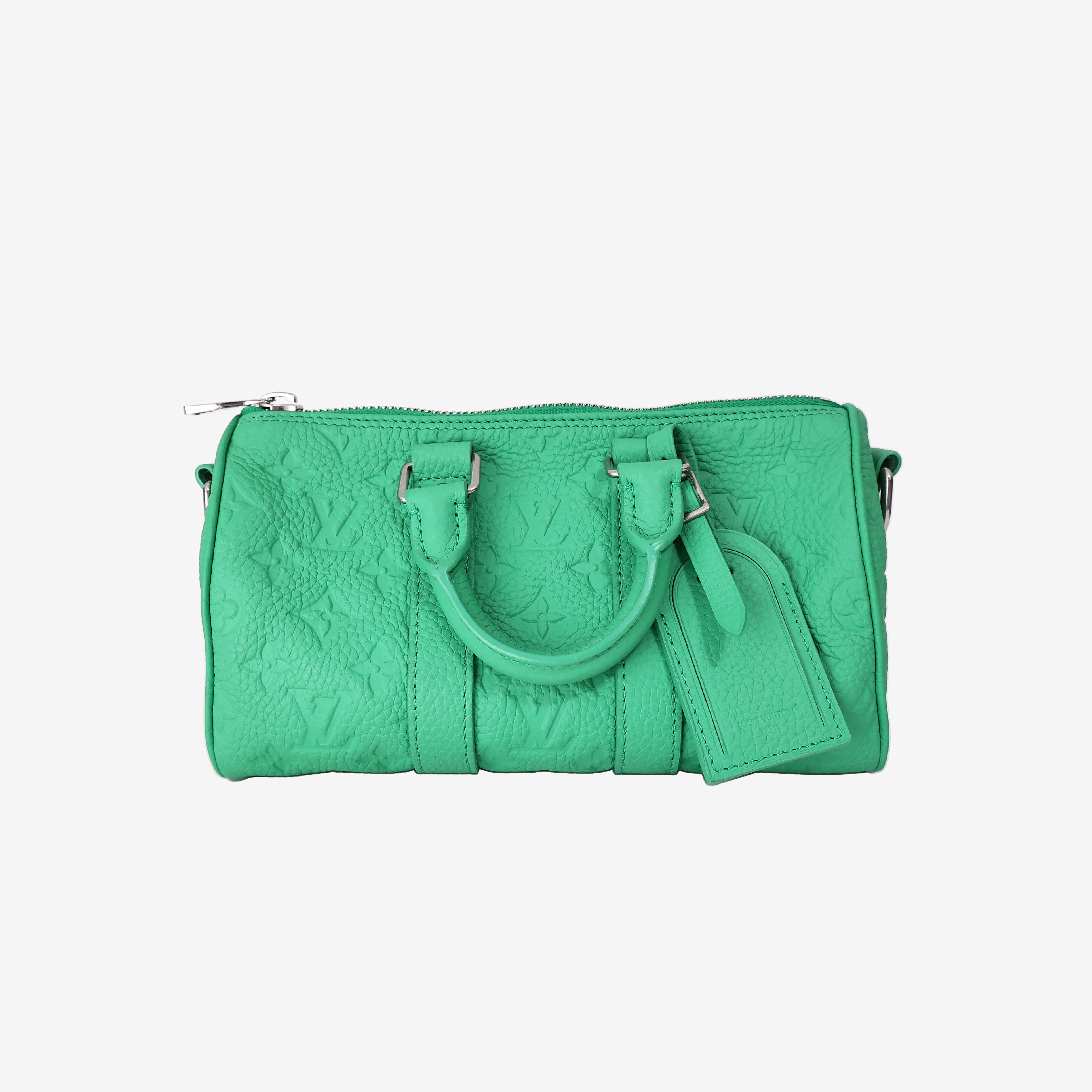 Louis Vuitton Keepall Bandoulière 25 Bag in Green Monogram Taurillon Leather with Silver Hardware