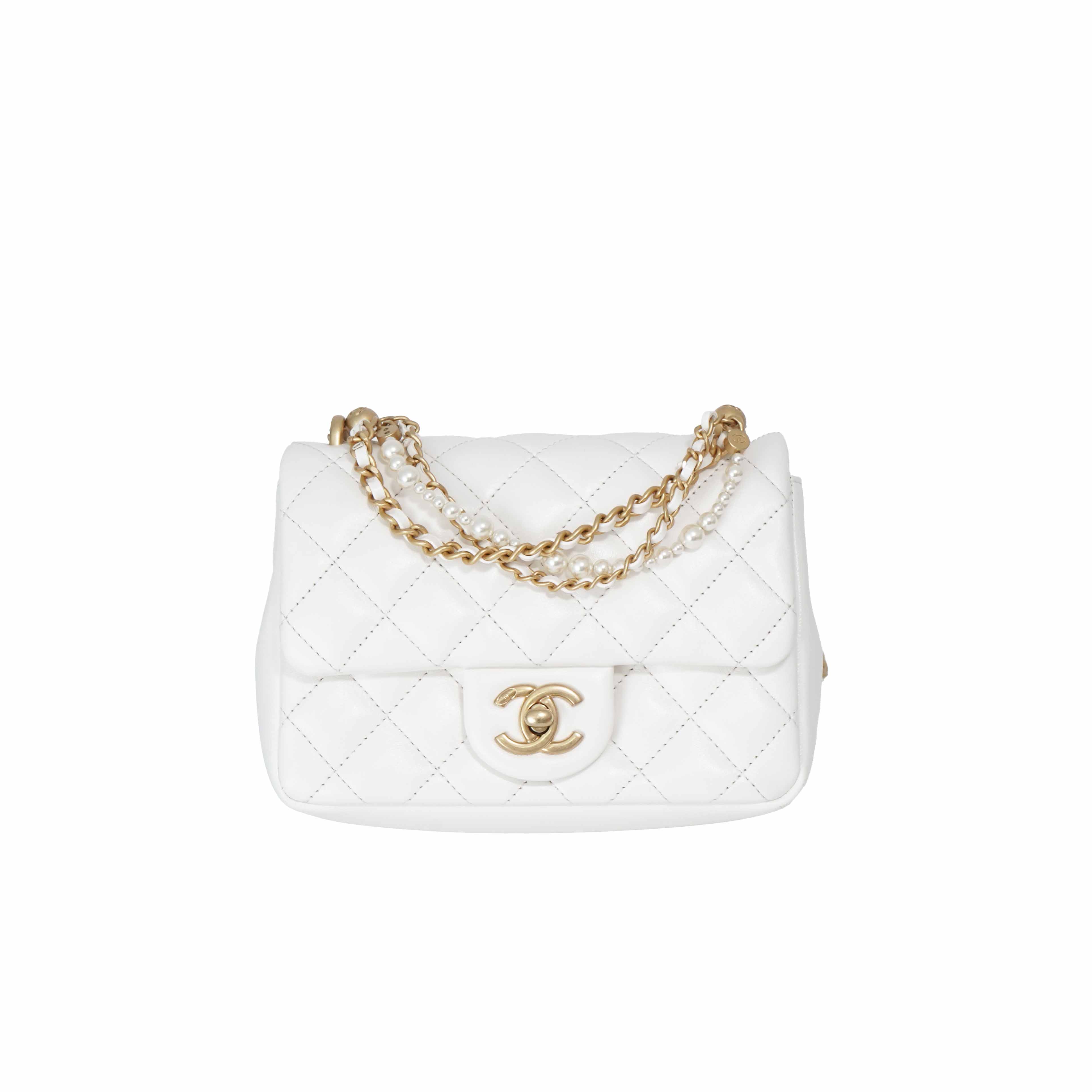 Chanel Pearl Crush Mini Square in White Lambskin Leather with Gold Hardware