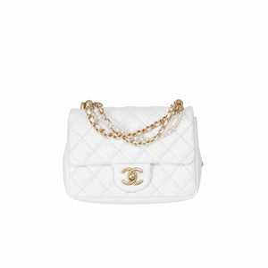 Chanel Pearl Crush Mini Square in White Lambskin Leather with Gold Hardware