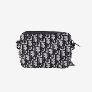 Dior Zipped Pouch in Blue Oblique Jacquard Canvas with Silver Hardware