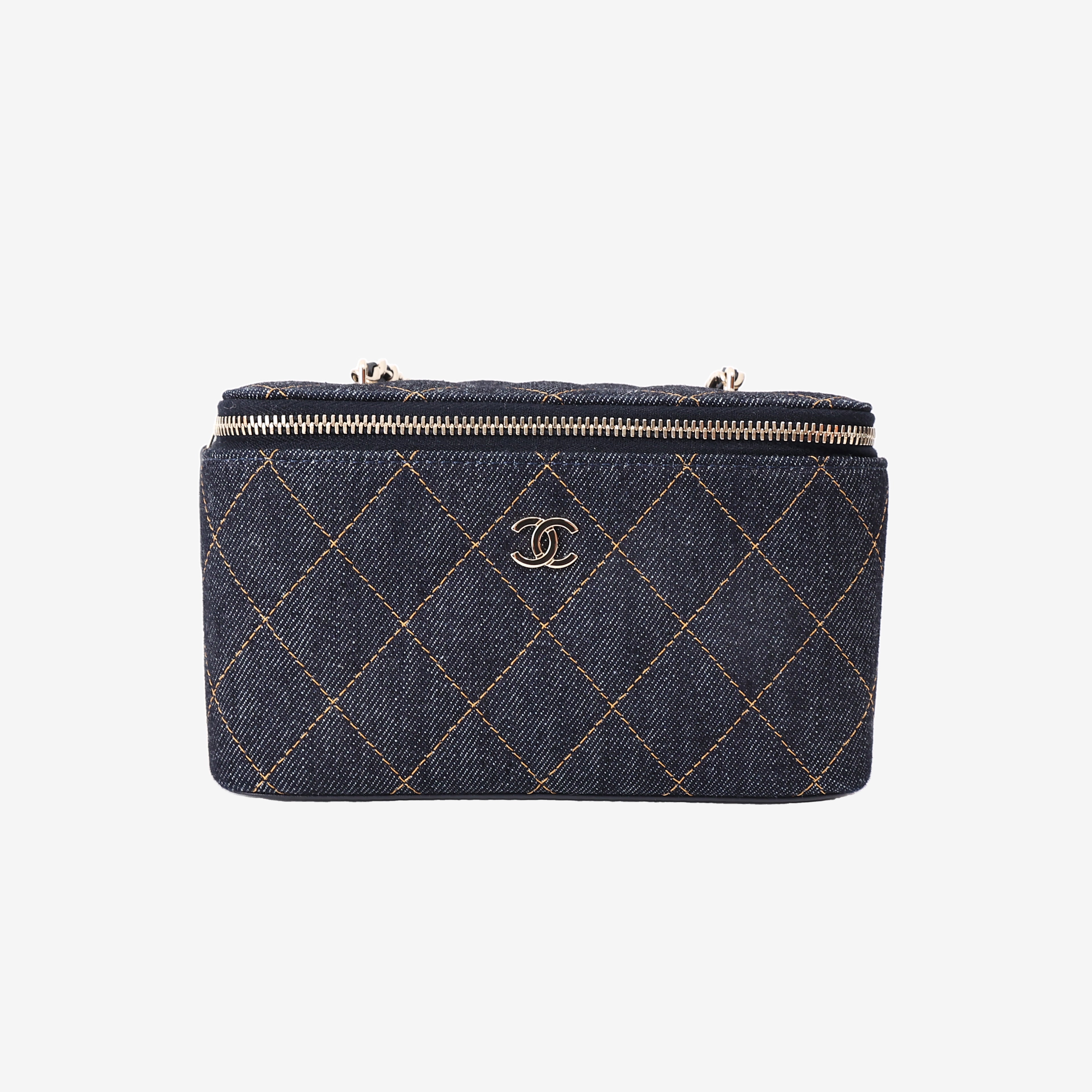 Chanel Classic Vanity with Chain in Dark Blue Denim with Silver Hardware