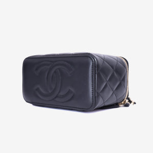 Chanel Vanity Case with Top Handle in Black Lambskin Leather with Gold Hardware (Contact to Enquire)
