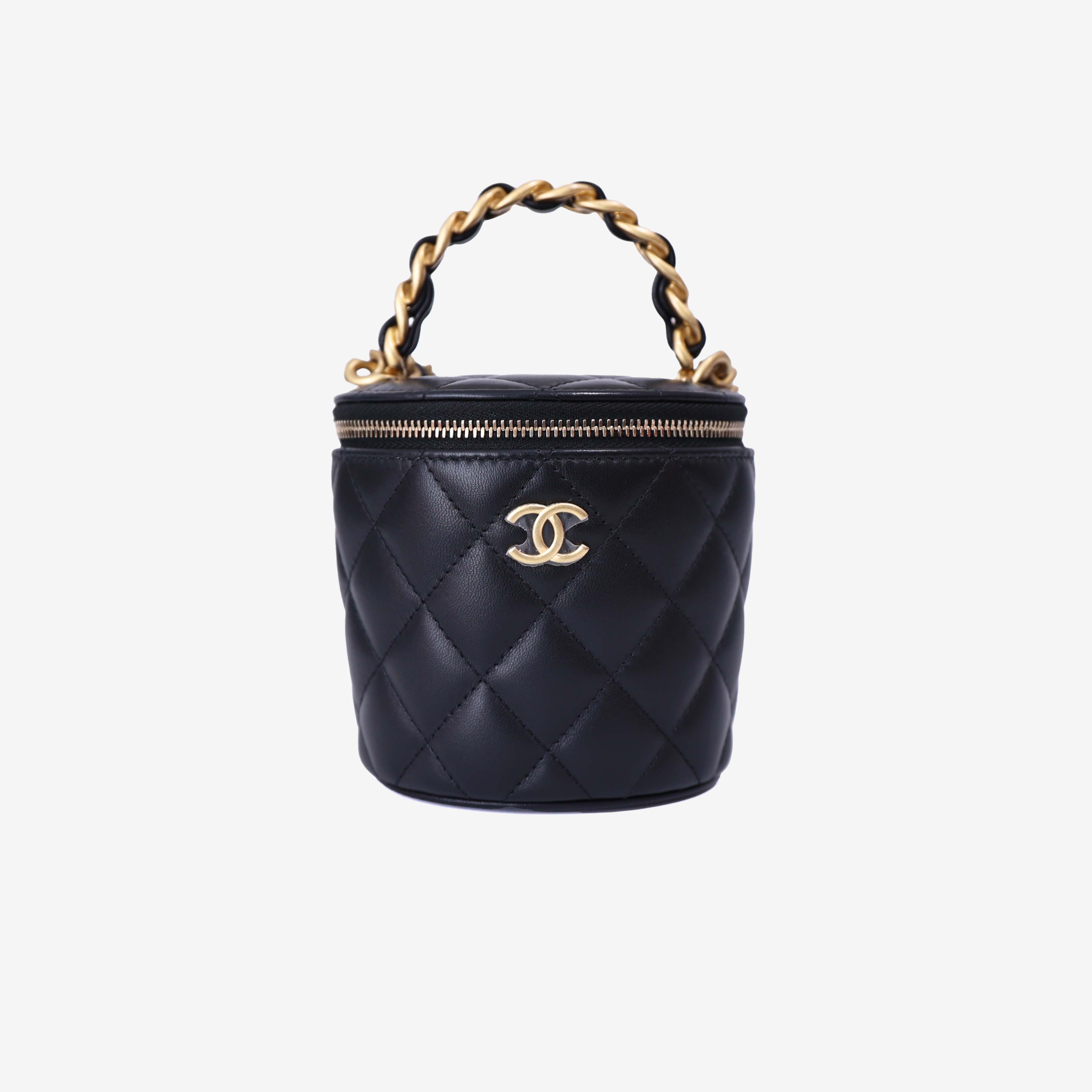 Chanel Bucket Bag in Black Calfskin Leather with Gold Hardware