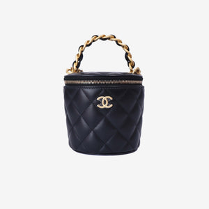 Chanel Bucket Bag in Black Calfskin Leather with Gold Hardware