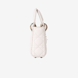 Christian Dior Mini Lady Dior Handbag in White Lambskin with Gold Hardware