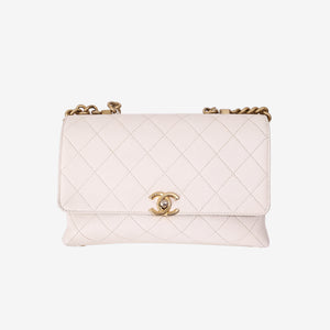 Chanel Small Stitched Flap Bag in White Grained Calfskin with Gold Hardware