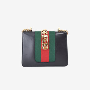 Gucci Sylvie Small Chain Bag in Black Calfskin Leather with Gold Hardware