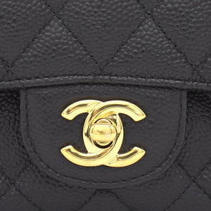 Black Quilted Caviar Leather Classic Double Flap Bag