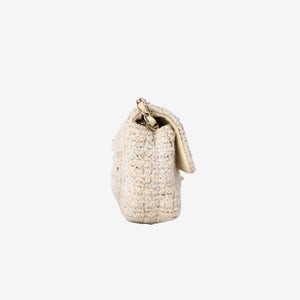 Chanel Tweed Quilted Mini Rectangular Flap Bag in Light Yellow Tweed with Gold Hardware