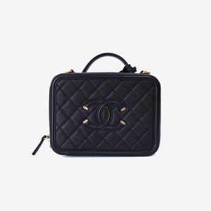 Chanel Filigree Mini Vanity Case in Noir Calfskin Leather with Gold Hardware (Contact to Enquire)