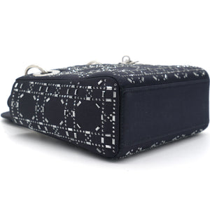 Satin Crystal Cannage Mini Lady Dior Black