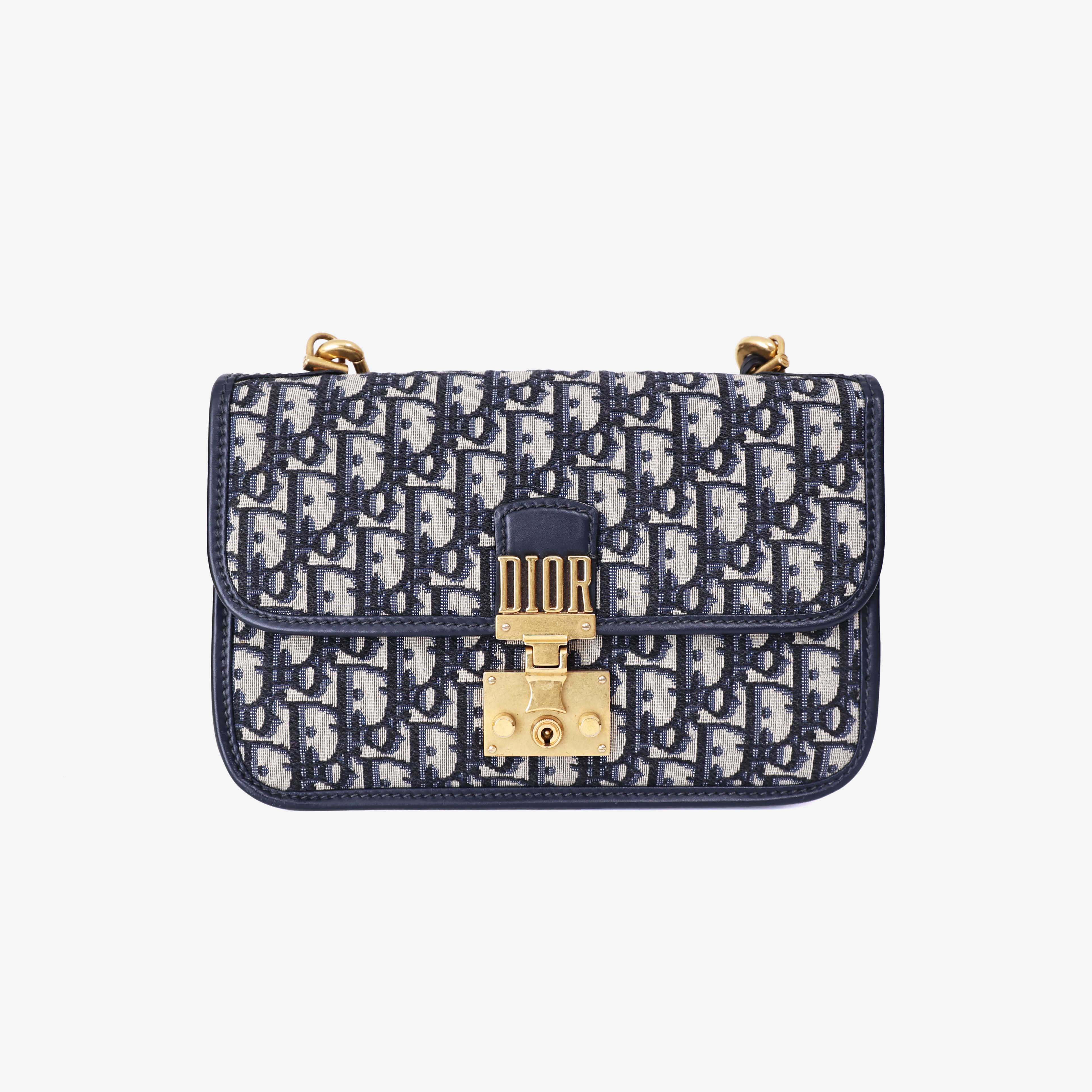 Dior Addict Flap Bag in Navy Blue Oblique Jacquard Canvas with Gold Hardware (Contact to Enquire)