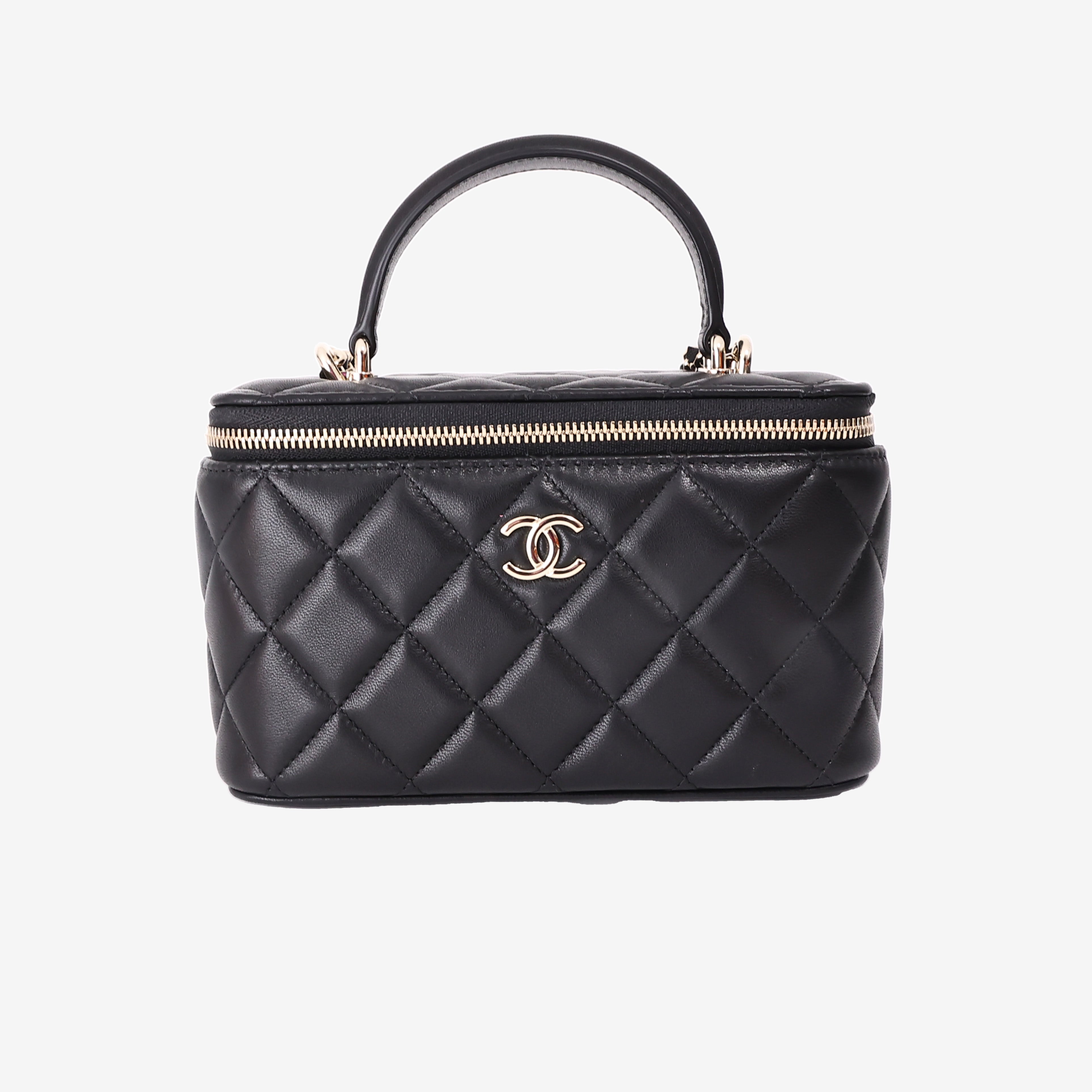 Chanel Classic Vanity Case with Chain in Black Caviar Leather with Gold Hardware (Contact to Enquire)