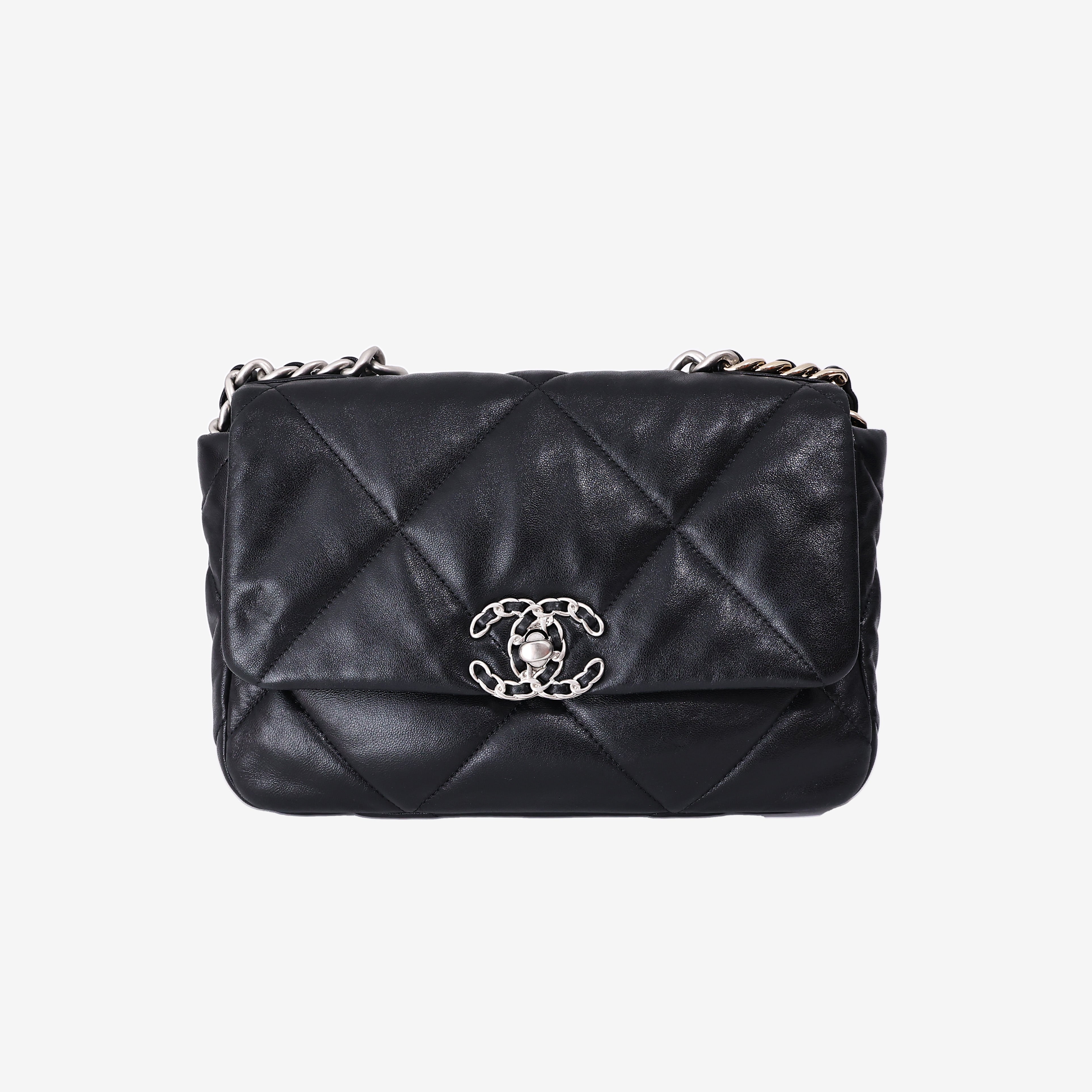 Chanel 19 Bag in Black Lambskin Leather with Silver Hardware