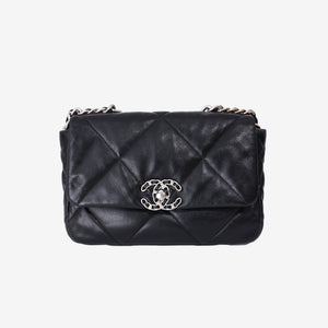 Chanel 19 Bag in Black Lambskin Leather with Silver Hardware