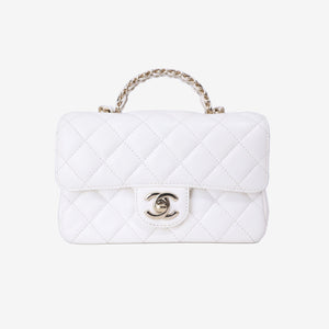 Chanel Crystals Top Handle Flap in White Lambskin Leather with Gold Hardware