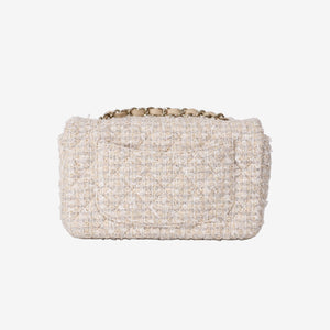 Chanel Tweed Quilted Mini Rectangular Flap in Off-White and Beige Tweed with Gold Hardware (Contact to Enquire)
