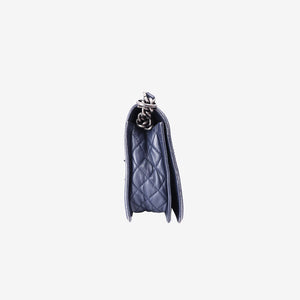 Chanel Medium Boy Bag in Dark Blue Patchwork Denim and Lambskin Leather with Silver Hardware