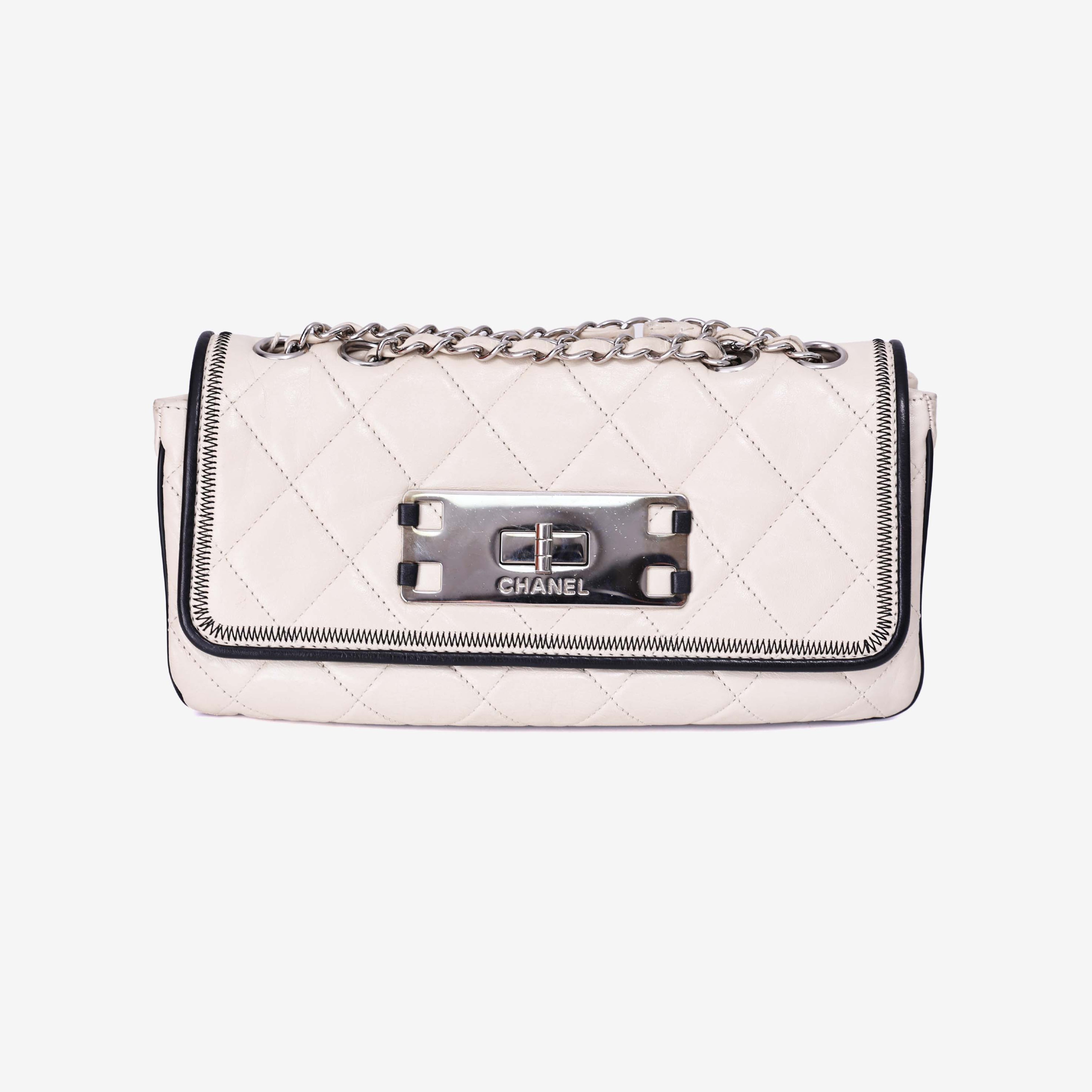 Chanel 2.55 East West Flap Bag in White Lambskin Leather (Contact to Enquire)