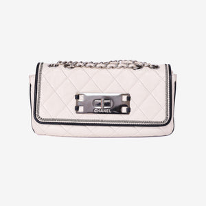 Chanel 2.55 East West Flap Bag in White Lambskin Leather (Contact to Enquire)