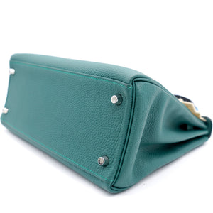 Kelly 28 Au Trot Malachite Turquoise + Black Handle Togo Palladium