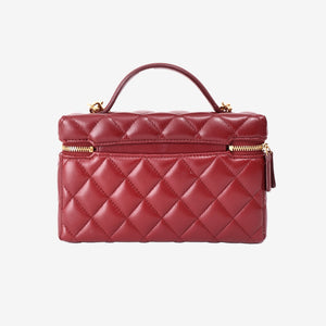 Chanel Vanity Bag with Top Handle in Burgundy Lambskin Leather with Gold Hardware