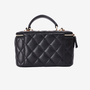 Chanel Small Vanity Case with Top Handle in Black Lambskin Leather with Gold Hardware