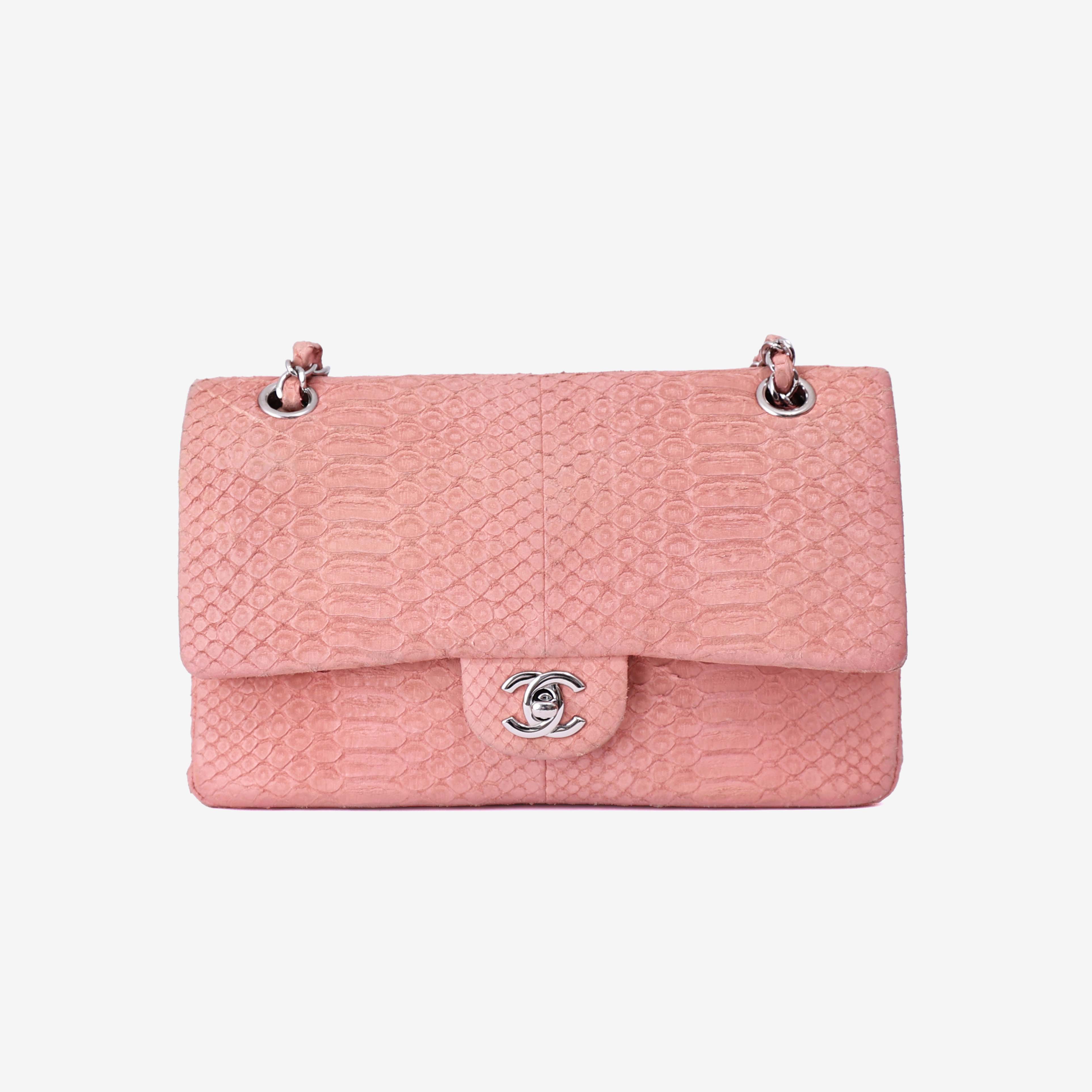 Chanel Classic Double Flap in Pink Python Leather with Silver Hardware