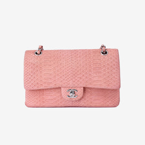 Chanel Classic Double Flap in Pink Python Leather with Silver Hardware