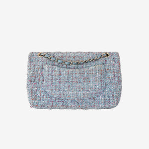 Chanel Classic Medium Double Flap Bag in Blue Tweed with Gold Hardware