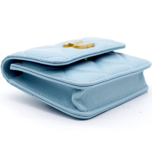 Lambskin Enamel Quilted Flap Belt Bag Blue