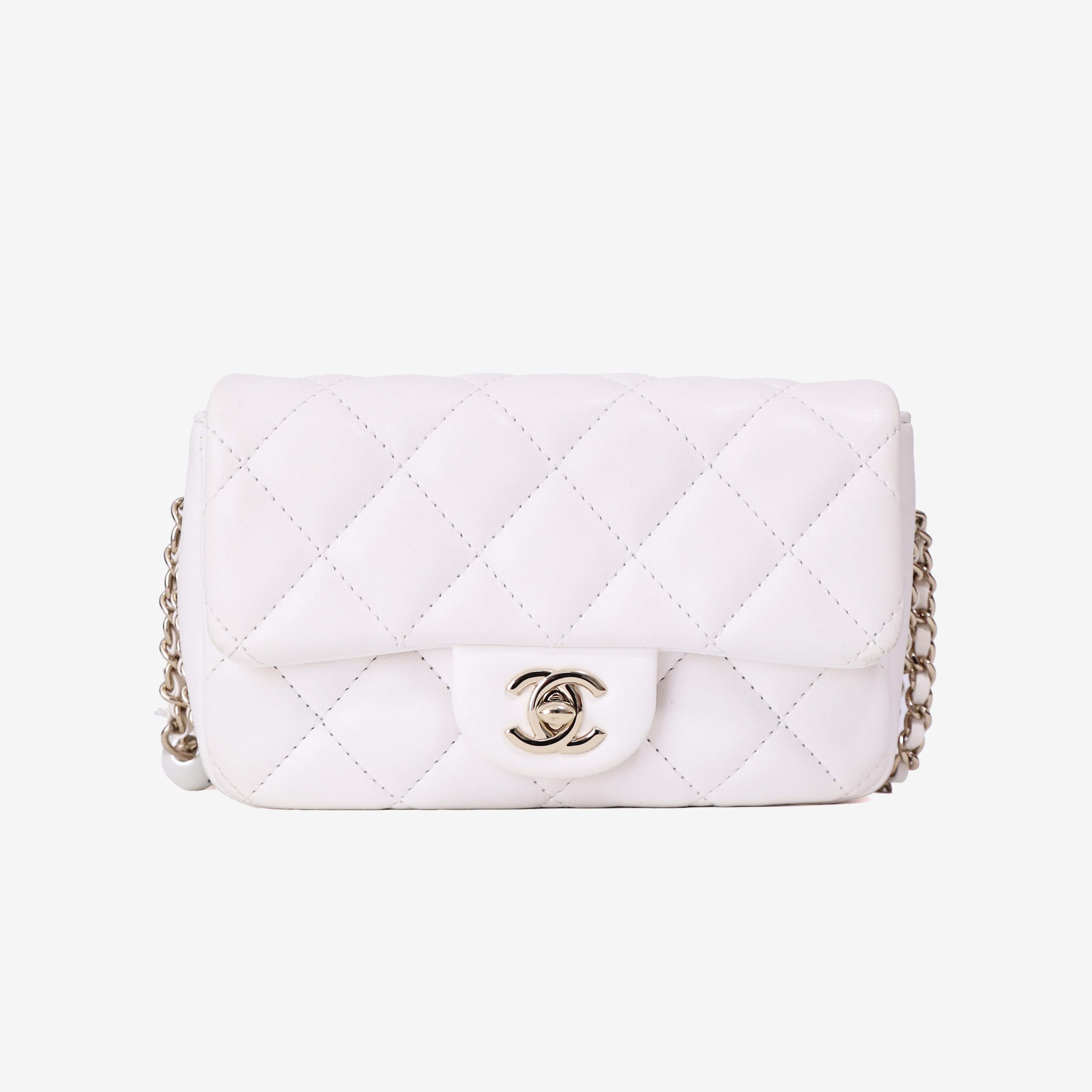 Chanel Pearl Crush Flap Bag in White Calfskin Leather with Gold Hardware (Contact to Enquire)