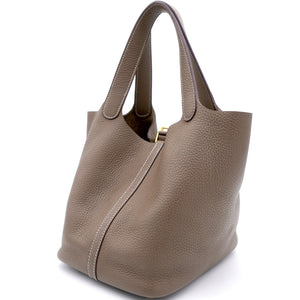 Clemance Leather Picotin Lock 22 Bag Etoupe
