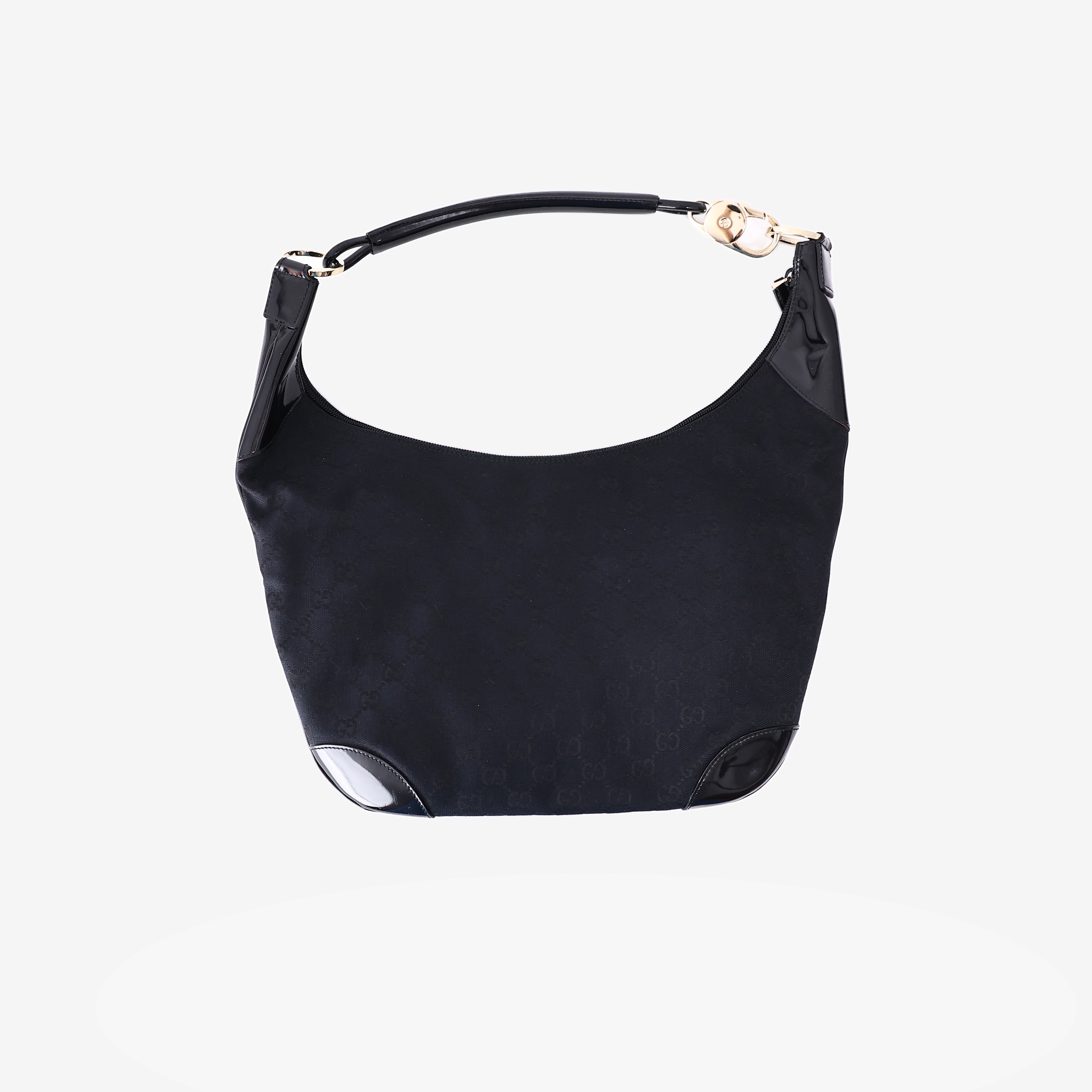 Gucci GG Canvas Hobo Bag in Black Canvas with Gold Hardware