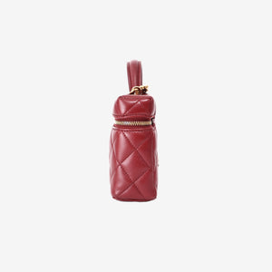 Chanel Vanity Bag with Top Handle in Burgundy Lambskin Leather with Gold Hardware