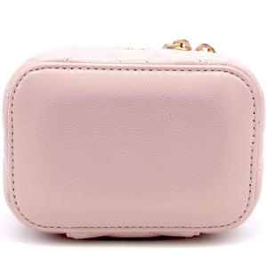 Mini Caviar GHW Vanity Case with Pearl Details Light Pink