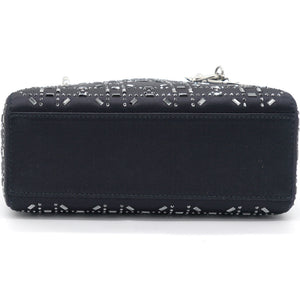 Satin Crystal Cannage Mini Lady Dior Black