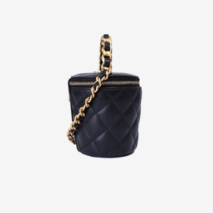 Chanel Bucket Bag in Black Calfskin Leather with Gold Hardware