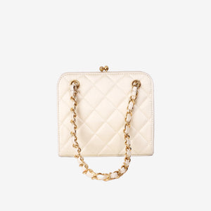 Chanel Quilted Clutch in Beige Satin with Gold Hardware