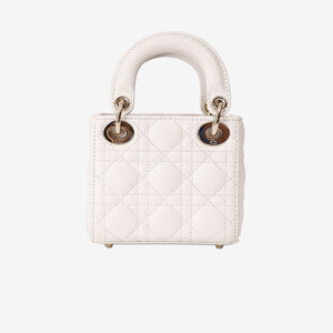 Christian Dior Mini Lady Dior Handbag in White Lambskin with Gold Hardware
