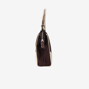 Prada Triangle Ostrich Shoulder Bag in Brown Canvas and Ostrich Leather