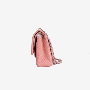 Chanel Classic Double Flap in Pink Python Leather with Silver Hardware
