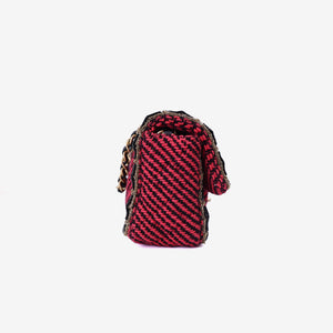 Chanel Classic Single Flap Mini Bag in Multicolour Braided Quilted Wool and Beaded Trim with Gold Hardware