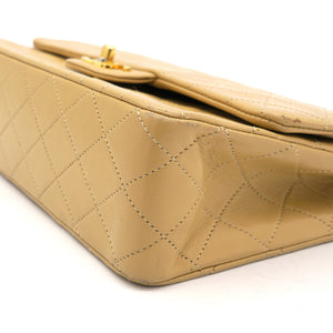 Beige Quilted Lambskin Leather Medium Classic Vintage Double Flap Shoulder Bag