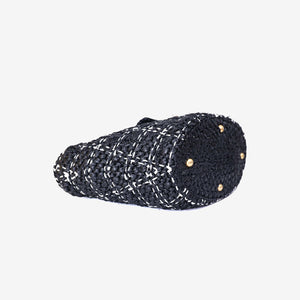 Chanel Raffia Effect Tote in Black/White Tweed Raffia Effect with Gold Hardware