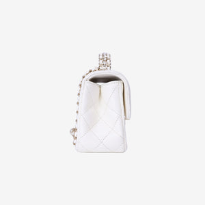 Chanel Crystals Top Handle Flap in White Lambskin Leather with Gold Hardware