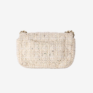 Chanel Tweed Quilted Mini Rectangular Flap Bag in Light Yellow Tweed with Gold Hardware