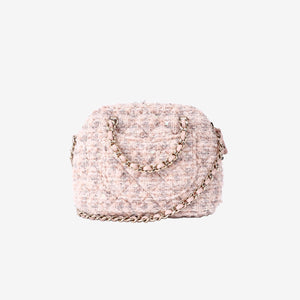 *RARE* Chanel Fantasy Tweed Coco Clutch with Chain in Light Pink Tweed with Gold Hardware