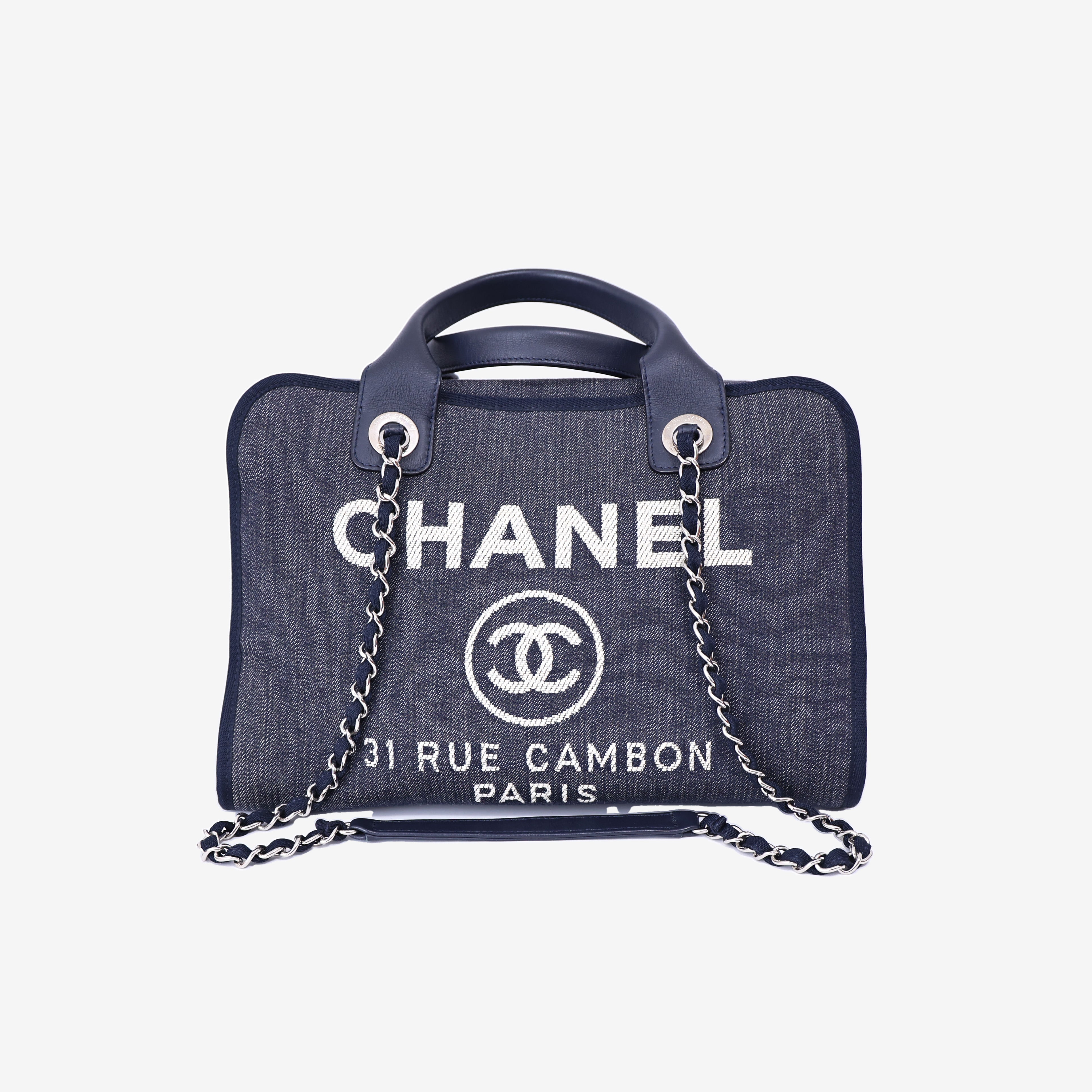 Chanel Large Bowling Bag in Blue Denim & Calfskin Leather with Silver Hardware (Contact to Enquire)