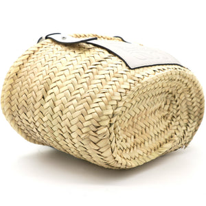 White Woven Raffia and Leather Basket Bag